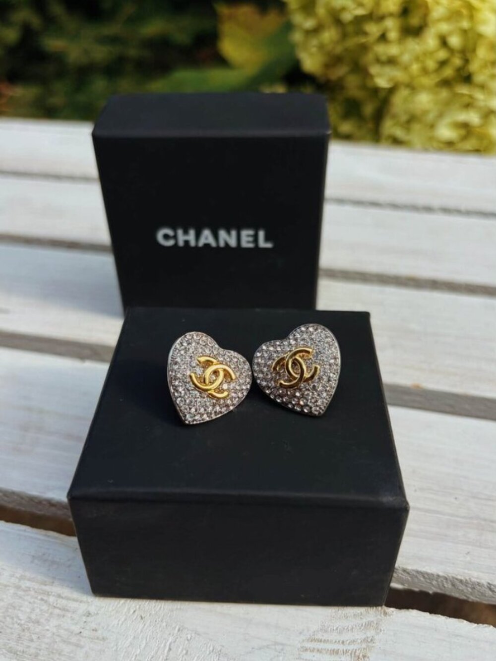 Chanel CC Heart Stud Earrings